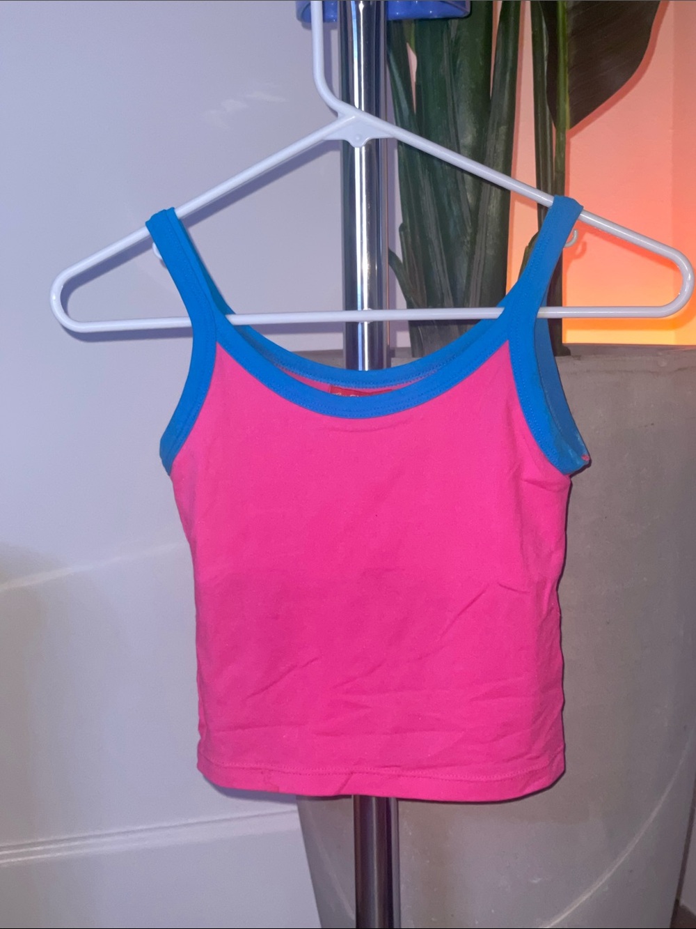 Pink Tank Top with Blue Trim - Women's Casual Cami